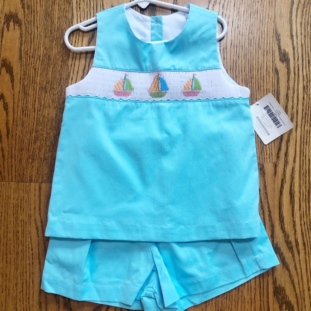 Petite Palace 6 blue w smocked sailboat NWT